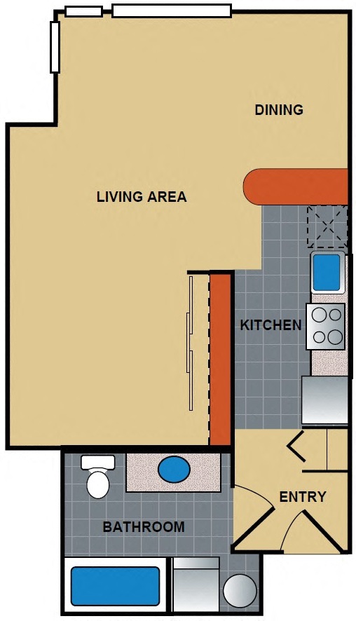 Floor plan for studio, 1 bath, 541 sqft